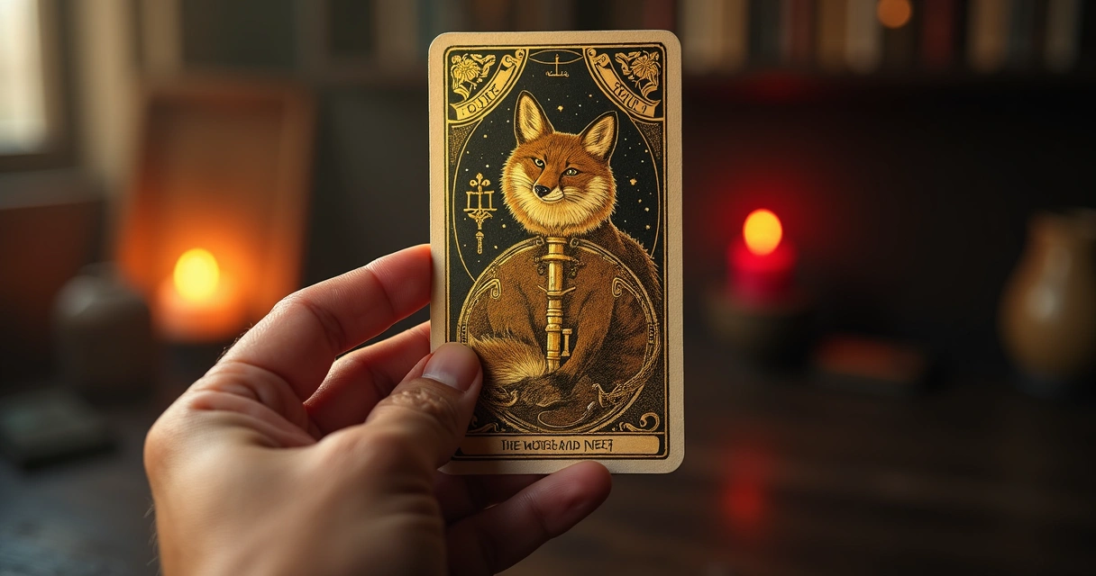 Mão segurando uma chave dourada sobre a carta da Raposa