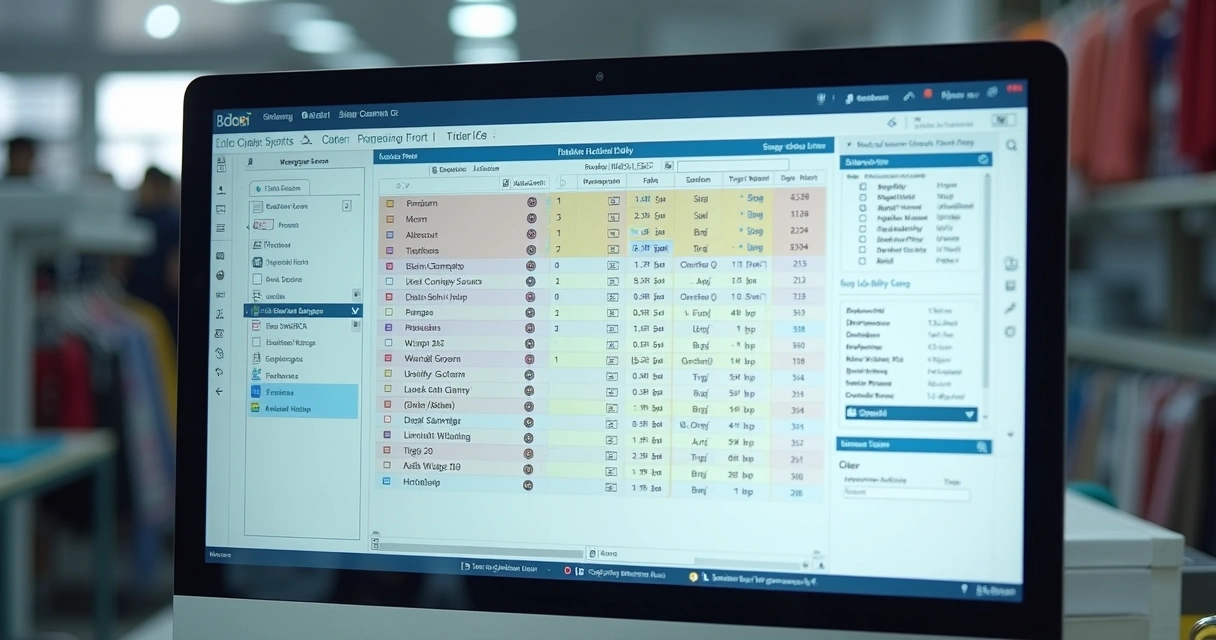 Sistema de ERP exibindo rastreabilidade de lote de tecido em tela de computador 