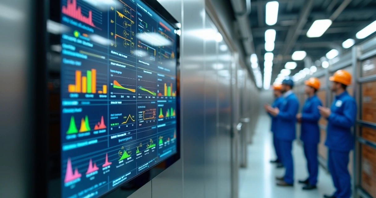 Painel digital mostrando rastreabilidade de produção de alimentos