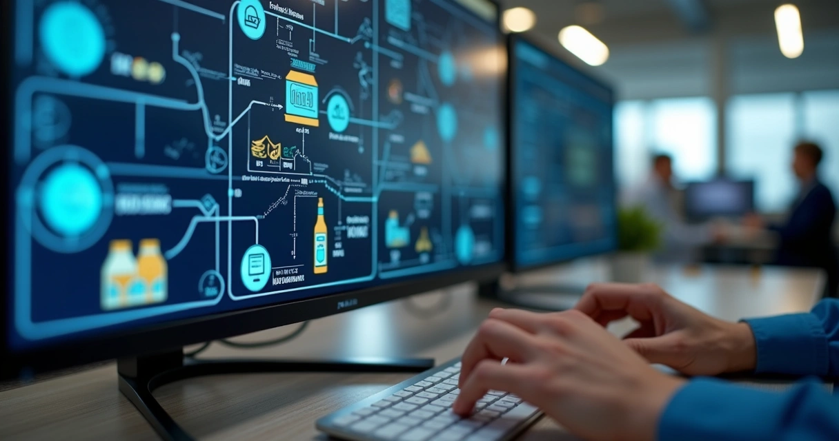 Tela de sistema digital exibindo a rastreabilidade de produção alimentícia 