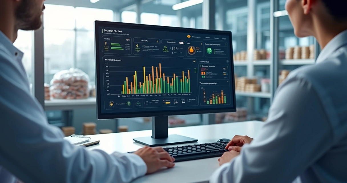 Dashboard digital mostrando rastreabilidade de lotes