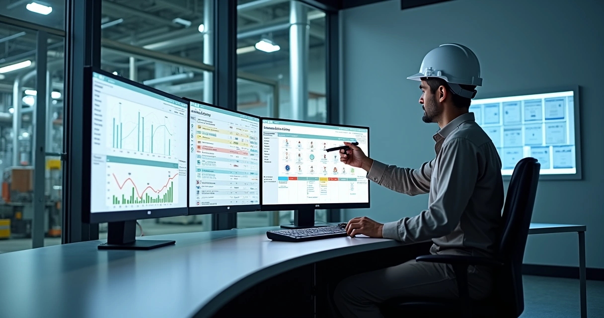 Painel digital de rastreabilidade de treinamentos em ambiente industrial moderno 