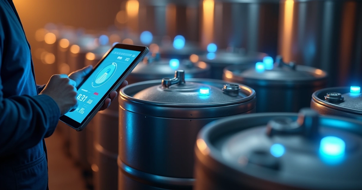 Barris de chope com rastreadores inteligentes conectados via IoT