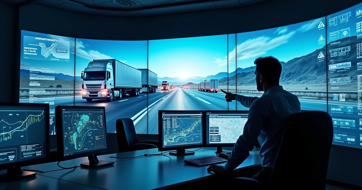 Caminhão sendo monitorado por sistema digital de rastreamento 