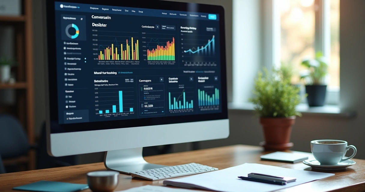 Dashboard com gráficos coloridos de conversões digitais 
