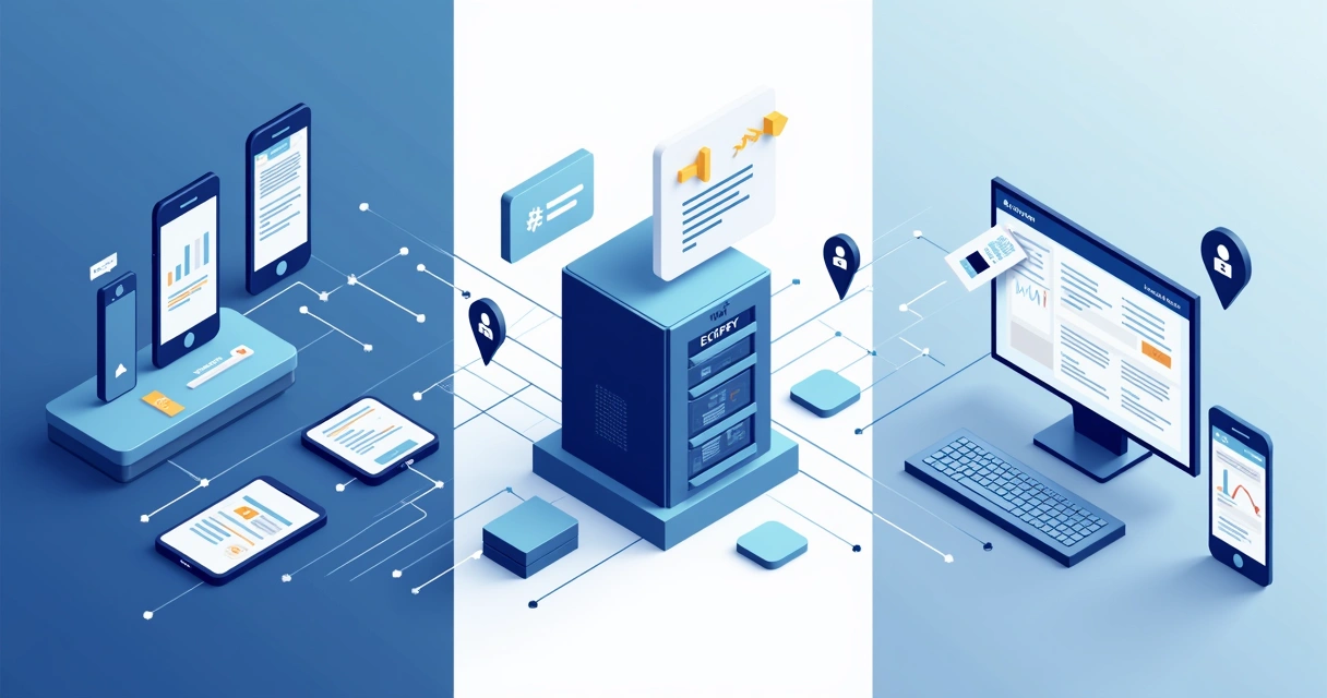 Ilustração de rastreamento de múltiplos dispositivos em marketing 