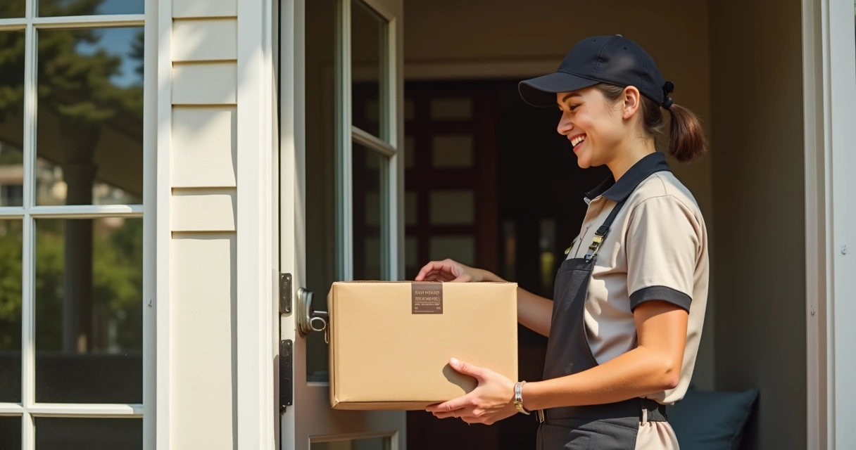 Como lidar com chargeback em vendas online nos Estados Unidos 1 Entregador deixando pacote em porta nos EUA