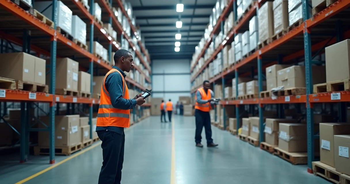 Leitor RFID monitorando equipamentos em galpão industrial