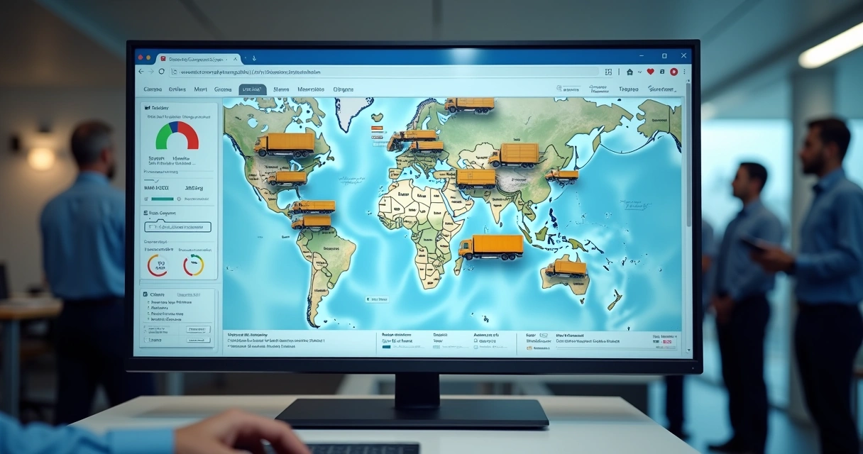 Tela de software de rastreamento mostrando veículos em mapa digital 
