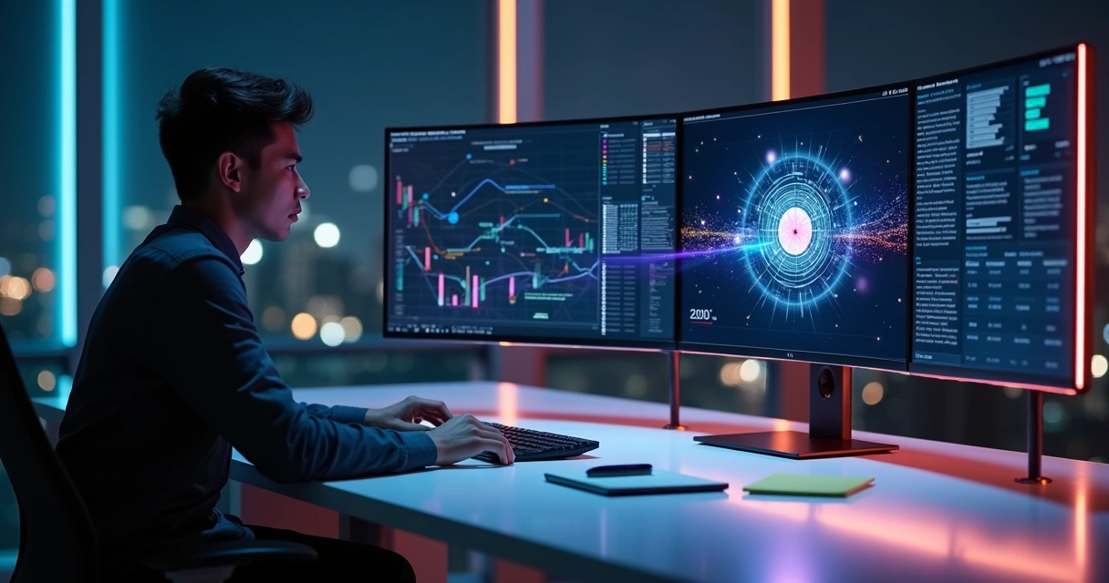 Profissional observa painel com dados conectando várias plataformas digitais 