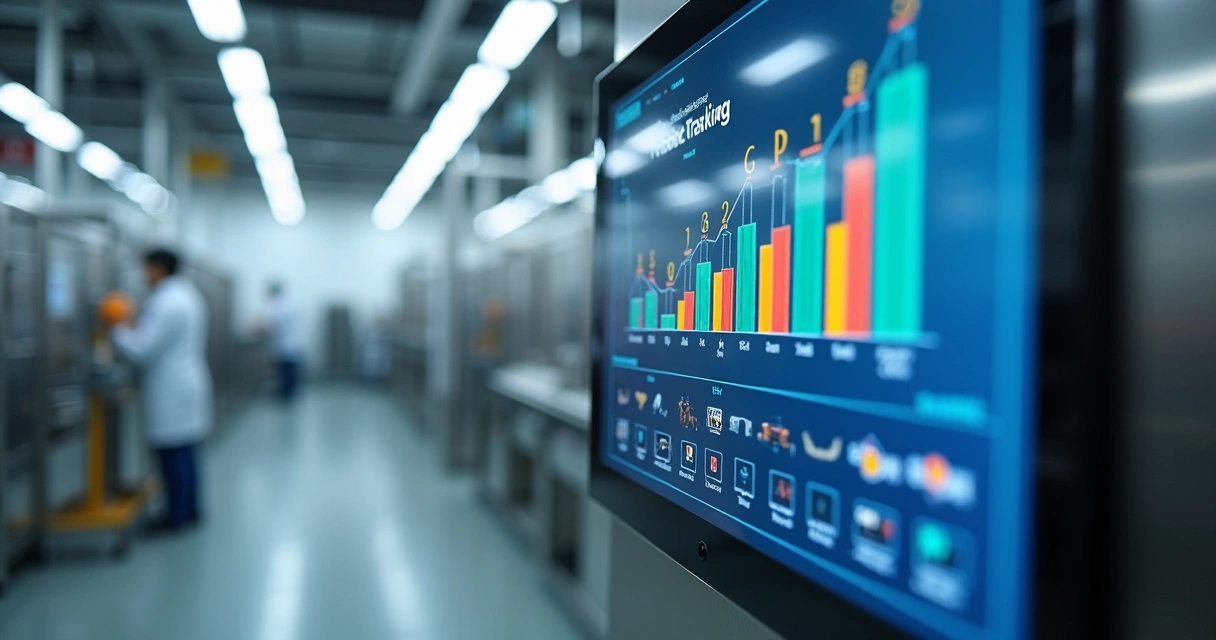 Painel digital com rastreabilidade de alimentos em uma linha de produção 