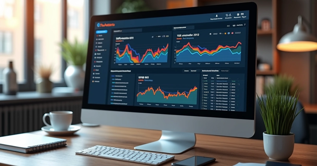 Tela de computador mostrando painel de análise de dados com gráficos coloridos e parâmetros UTM destacados 