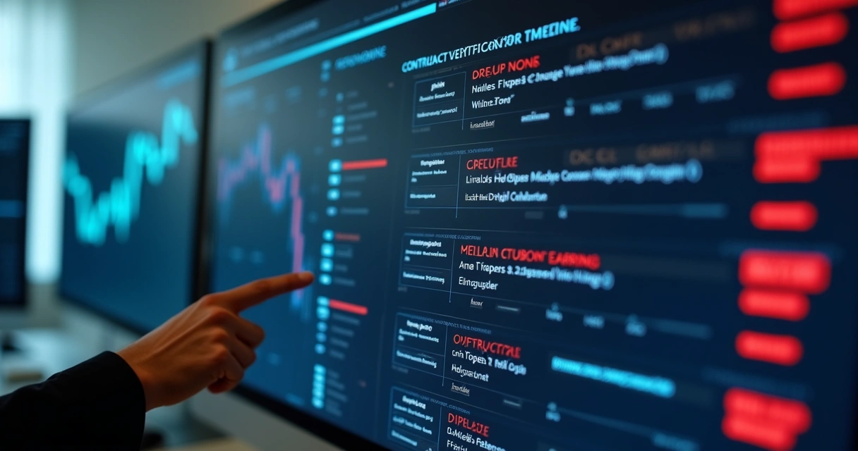 Painel com rastros digitais de contrato e alertas de inconsistência