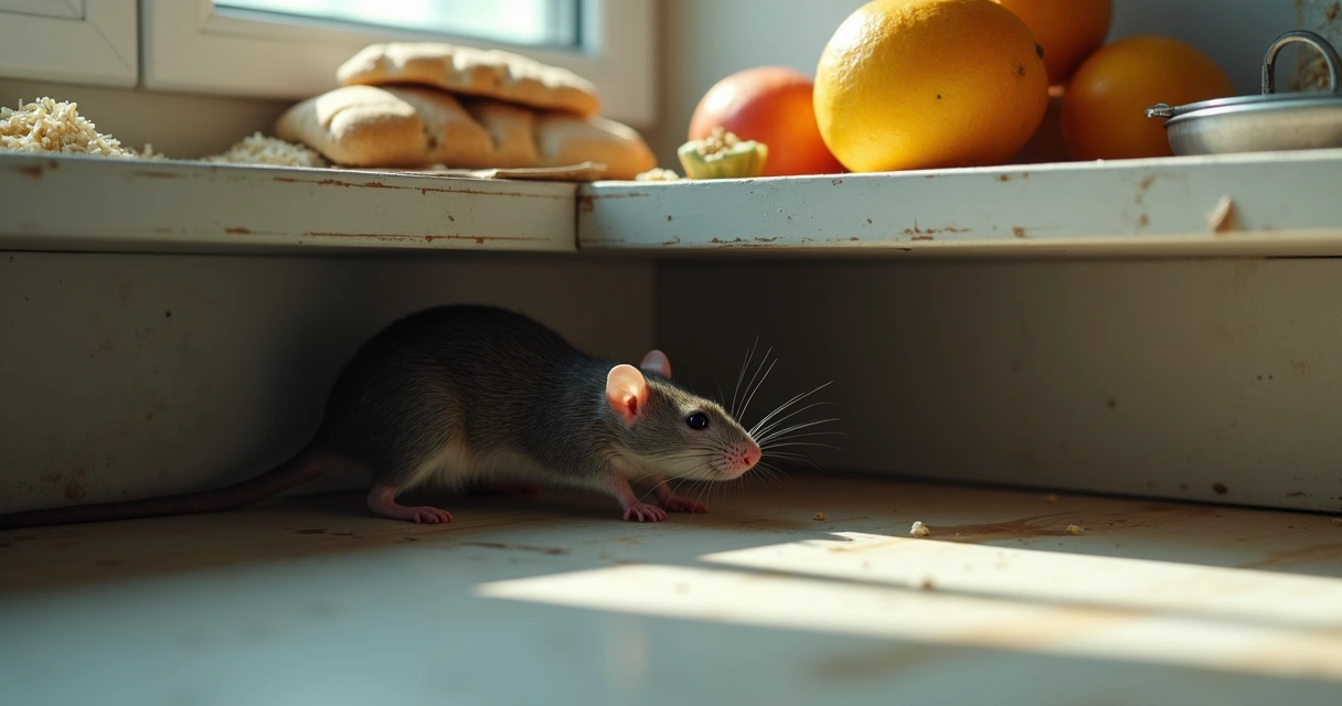 Rato roendo cabo elétrico próximo a alimentos 