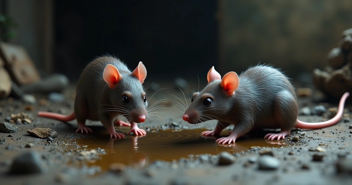 Ratos próximos à água estagnada 
