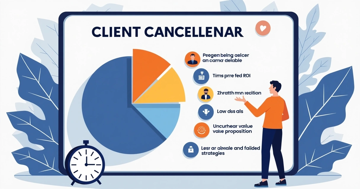 Gráfico com motivos de cancelamento de clientes em agência de marketing digital. 