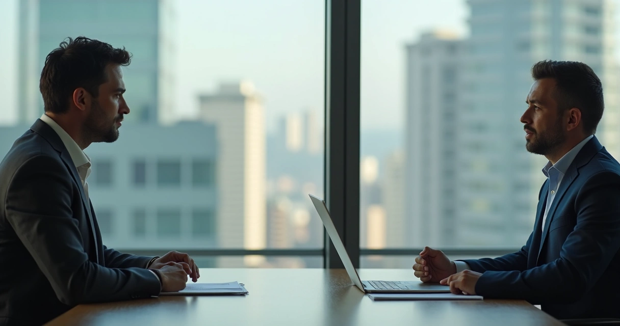 Funcionário com expressão fechada recebendo feedback 