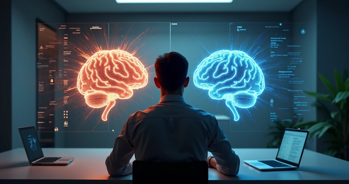 Contrasting brains showing reactive chaos and calm focused learning 