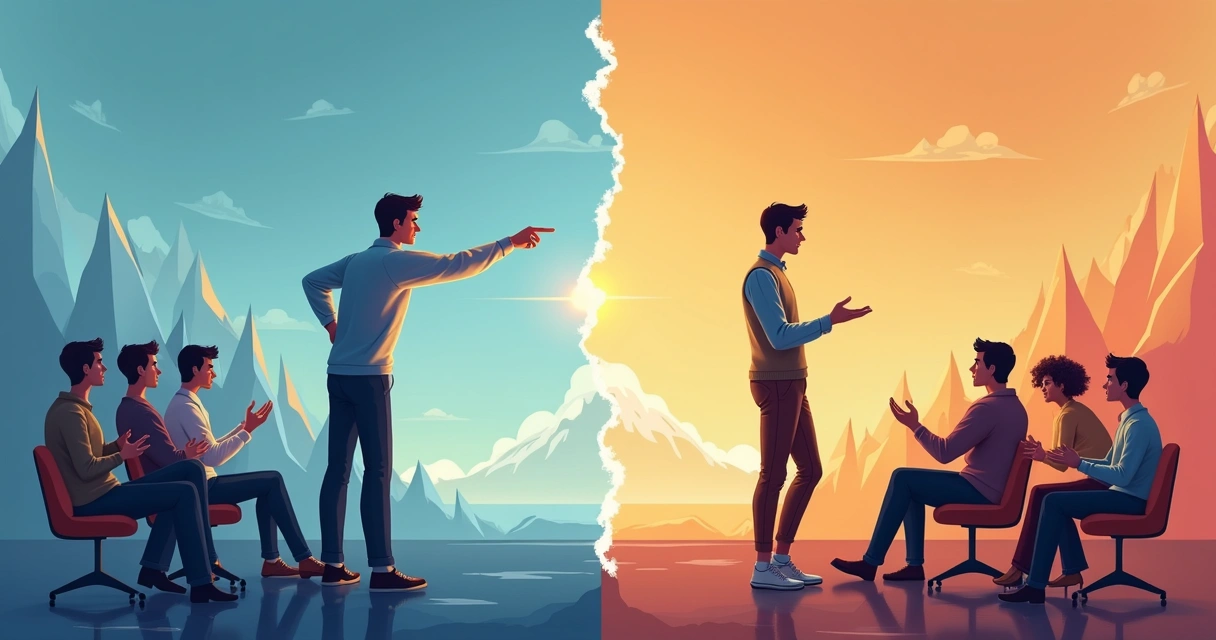 Comparison between reactive and responsive leadership styles with contrasting leader figures 