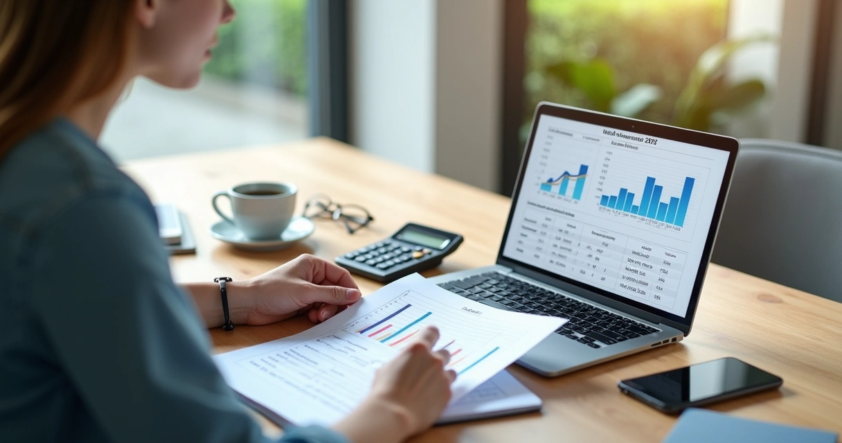 Pessoa analisando documentos e gráficos sobre reajuste de planos de saúde em mesa de escritório 