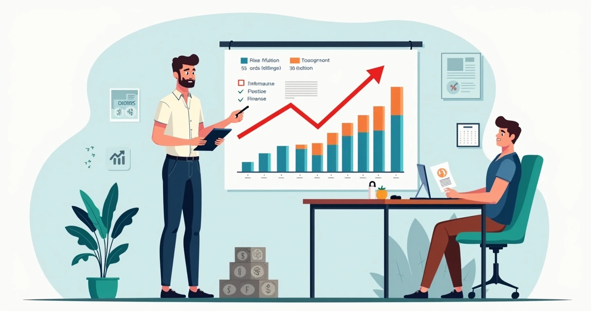 Ilustração de empresário analisando reajuste de preços com inflação em gráfico de vendas 
