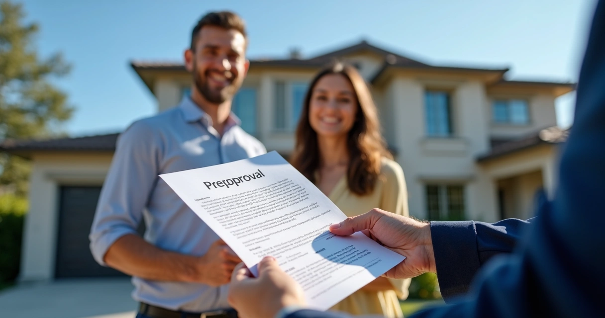 Real estate agent presenting a preapproval letter with house keys 
