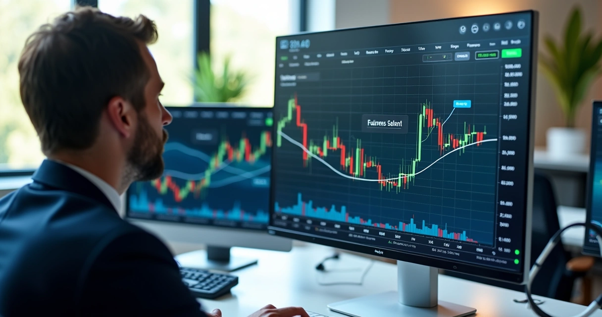 Portfolio manager reviews real-time risk analytics on digital display 