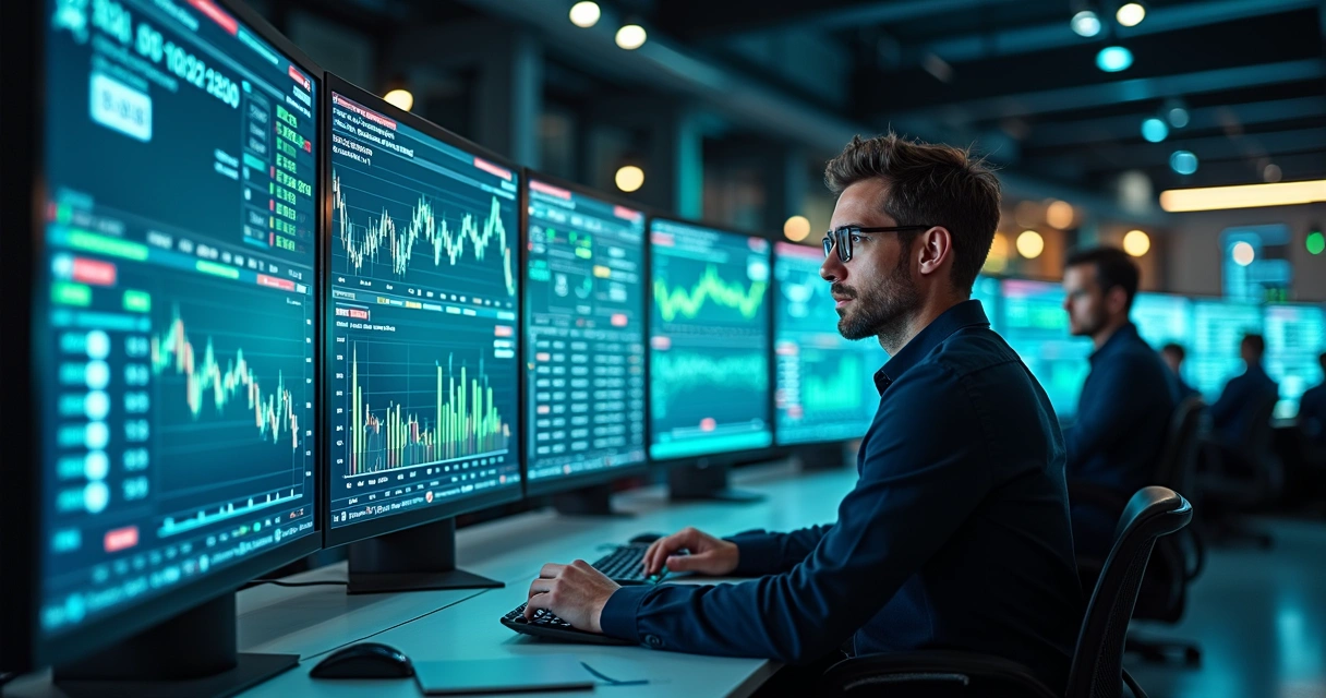 Trader using real-time trading platform for commodity hedging. 