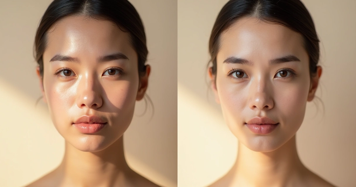 Comparação sutil de volume malar natural em rosto feminino 