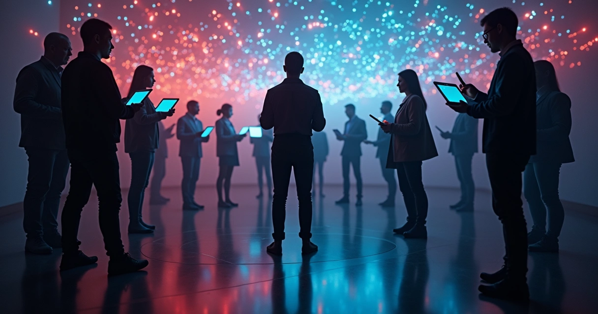 Personas conectando redes digitales coloridas