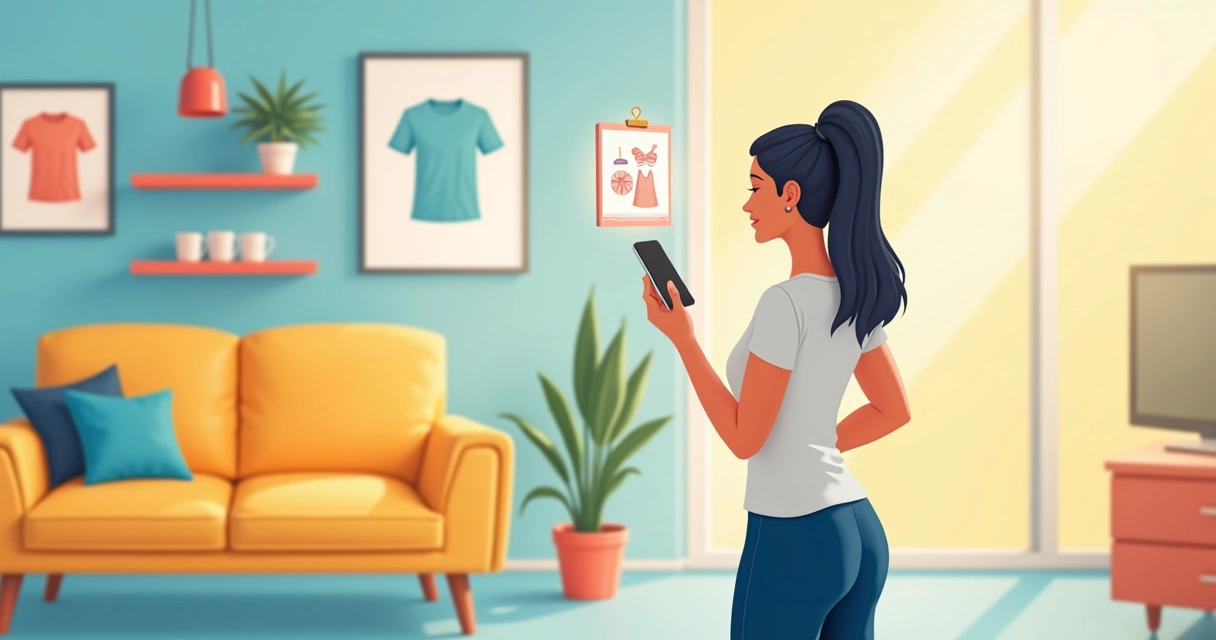 Cliente usa celular para visualizar camiseta personalizada com realidade aumentada em loja virtual 