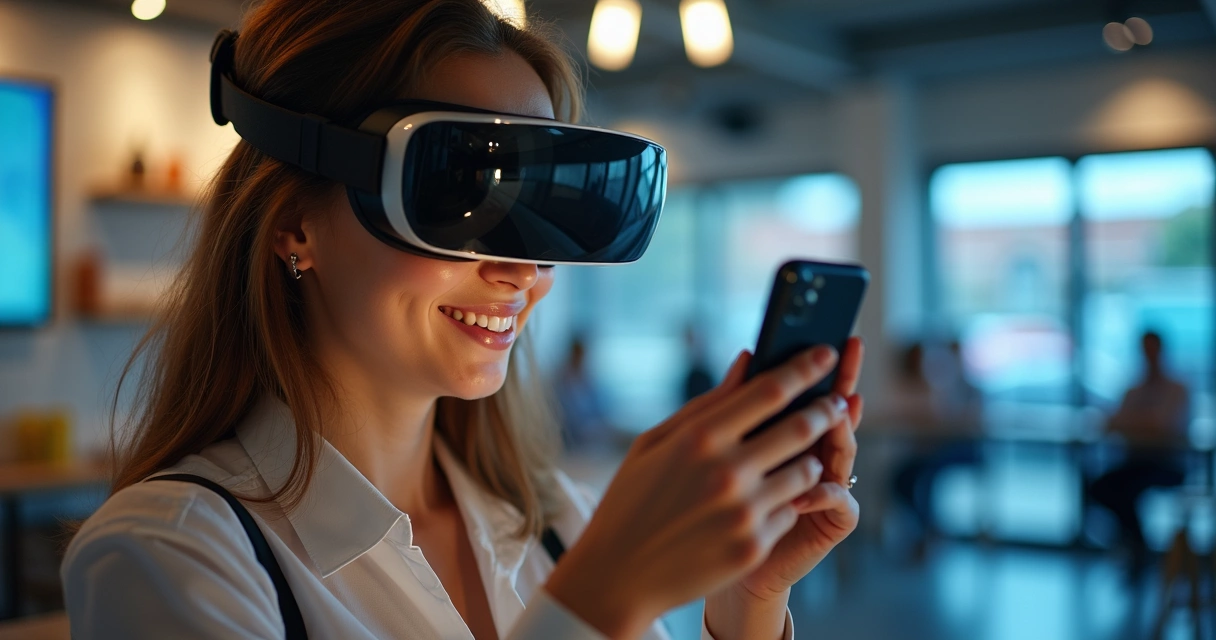 Pessoa usando realidade aumentada para experimentar óculos virtualmente 
