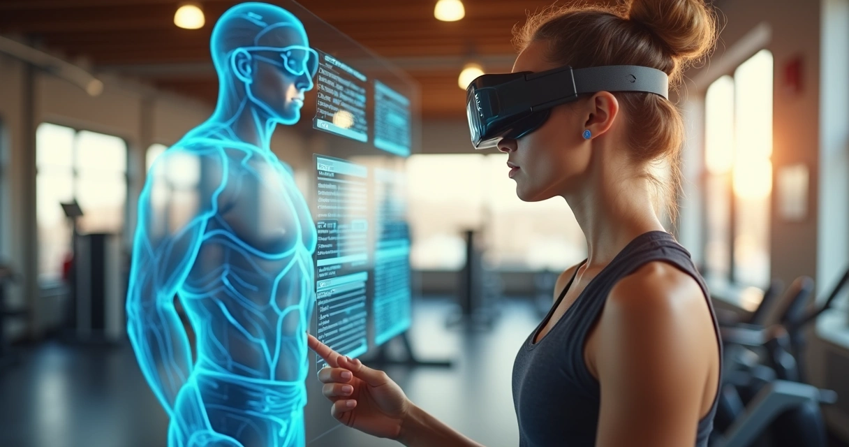 Pessoa usando óculos de realidade aumentada em ambiente de academia