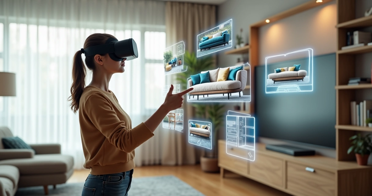 Cliente usando VR para visualizar móveis 