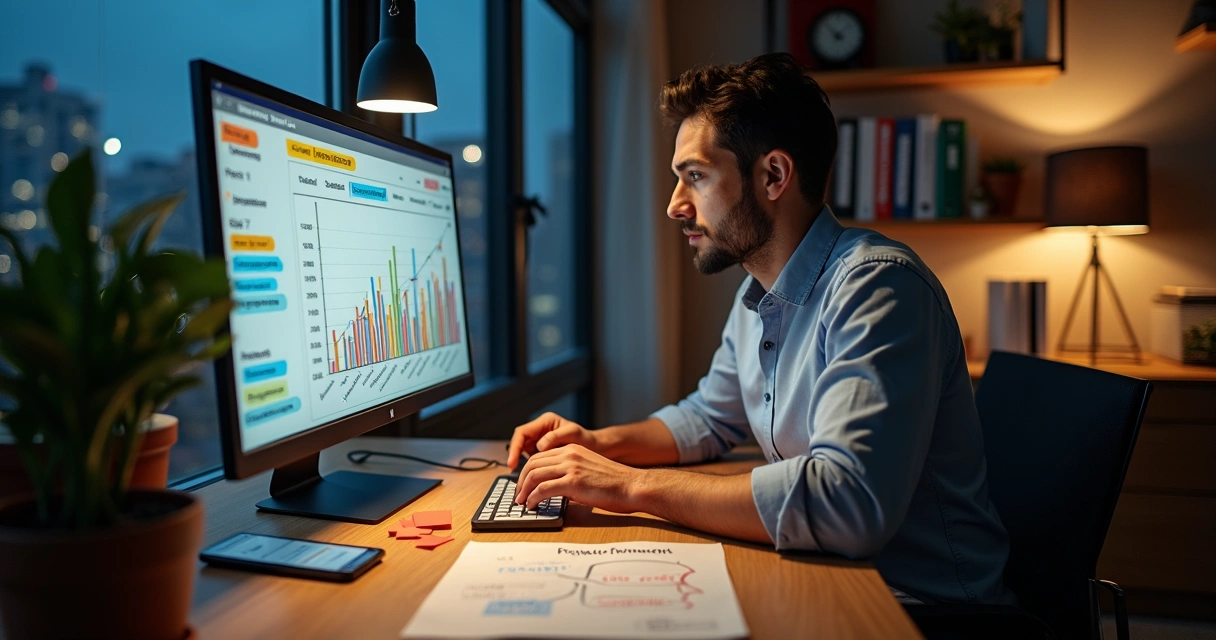 Empresário de PME revisando painel com clientes dormentes e gráficos de reativação 