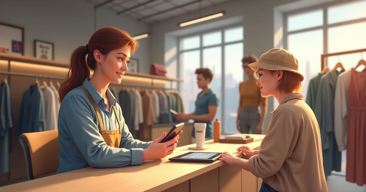 Funcionário de loja ligando para cliente usando tablet com dados do cliente 