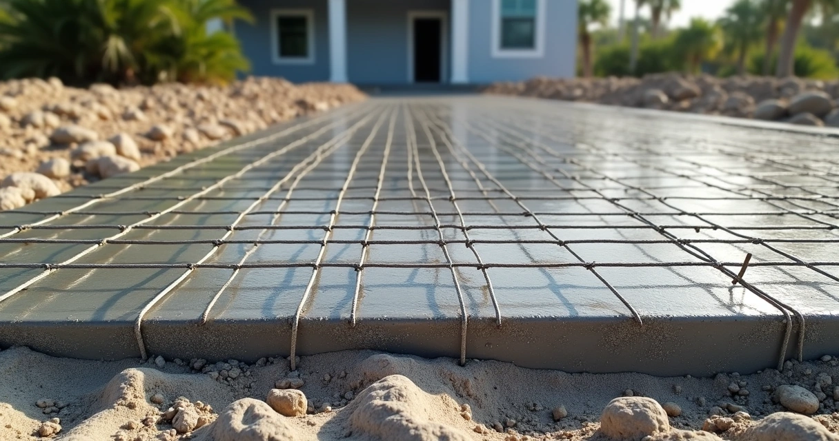 Rebar grid pattern in concrete slab in Florida