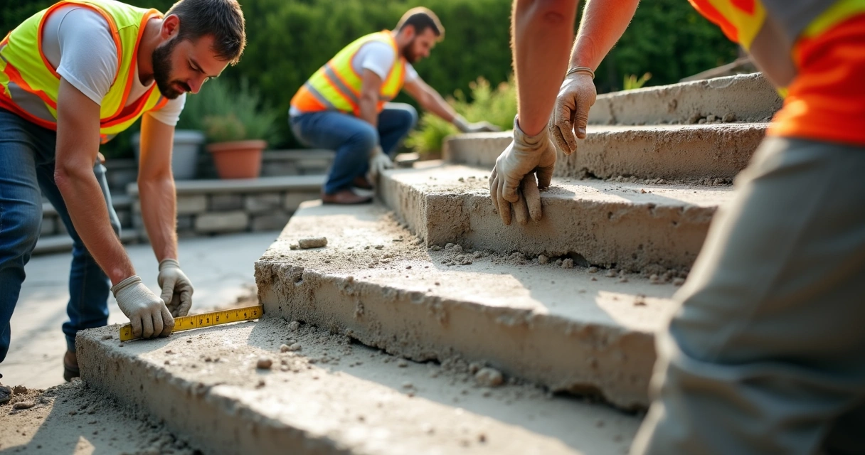 Work in progress rebuilding concrete patio steps 