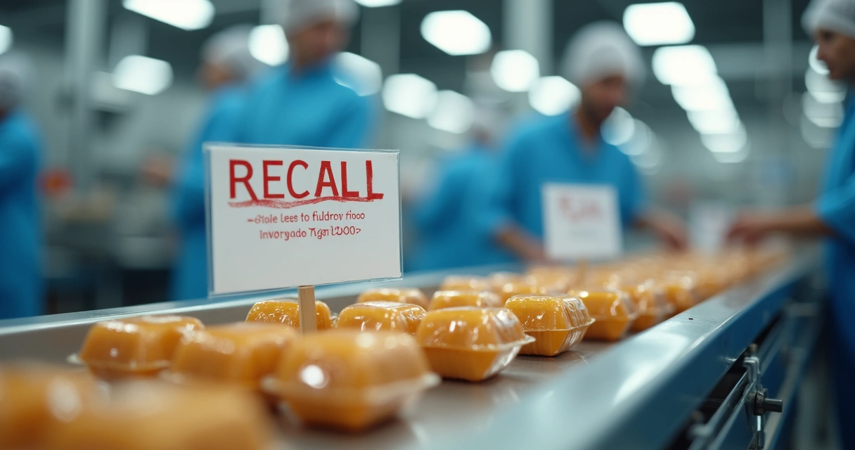 Aviso de recall em produto alimentício na fábrica