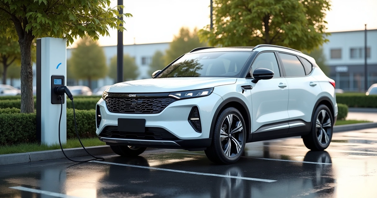 GWM Haval H6 branco sendo recarregado em estacionamento público