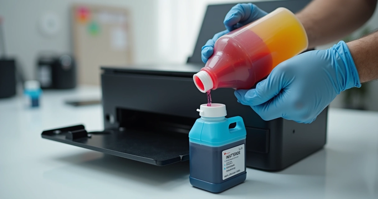 Pessoa recarregando tinta em impressora tanque de tinta 