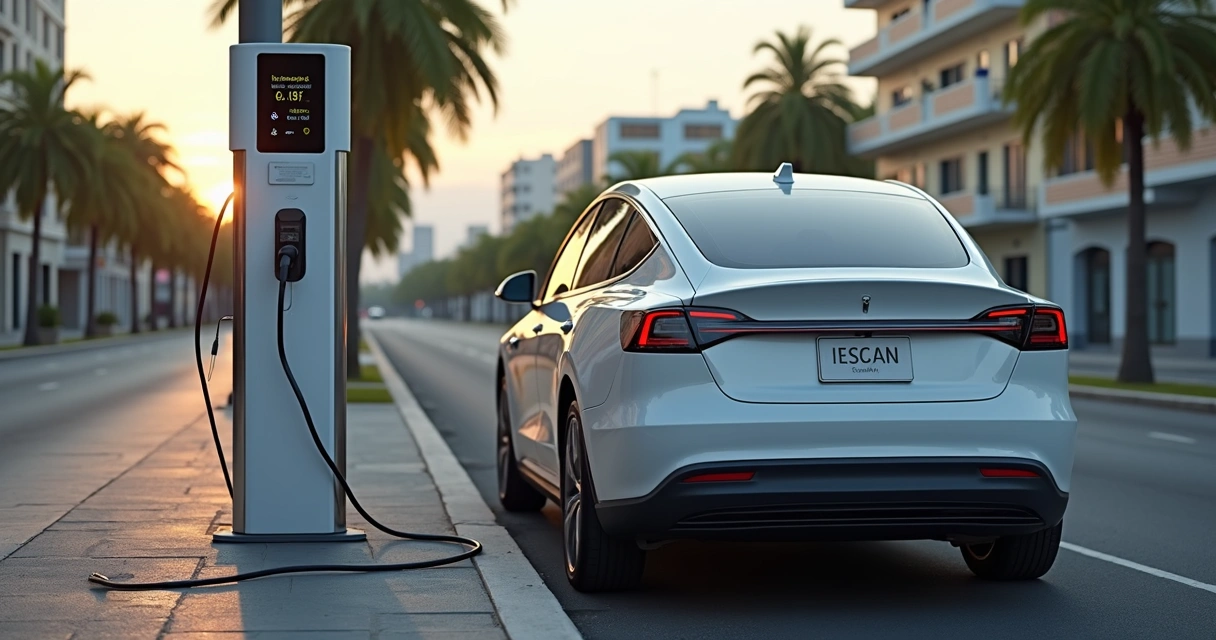Carro elétrico recarregando em ponto público no Brasil 