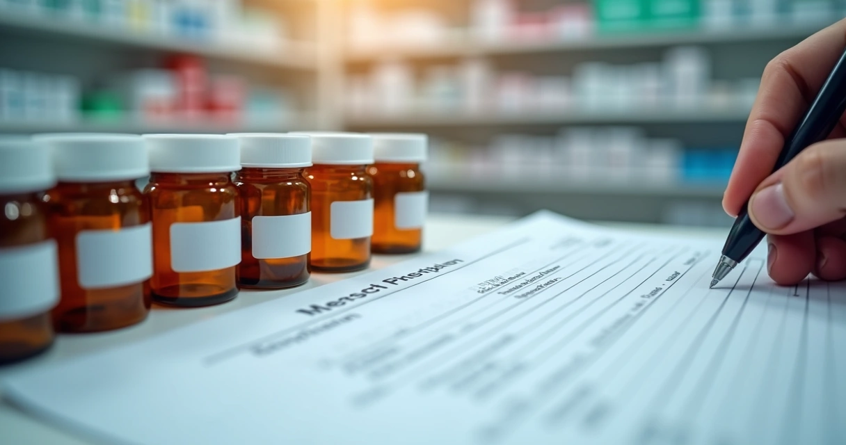 Receita médica ao lado de potes manipulados