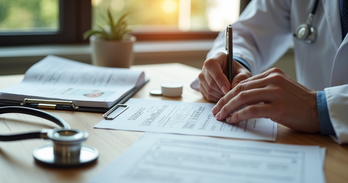 Receita médica sendo preenchida por médico 