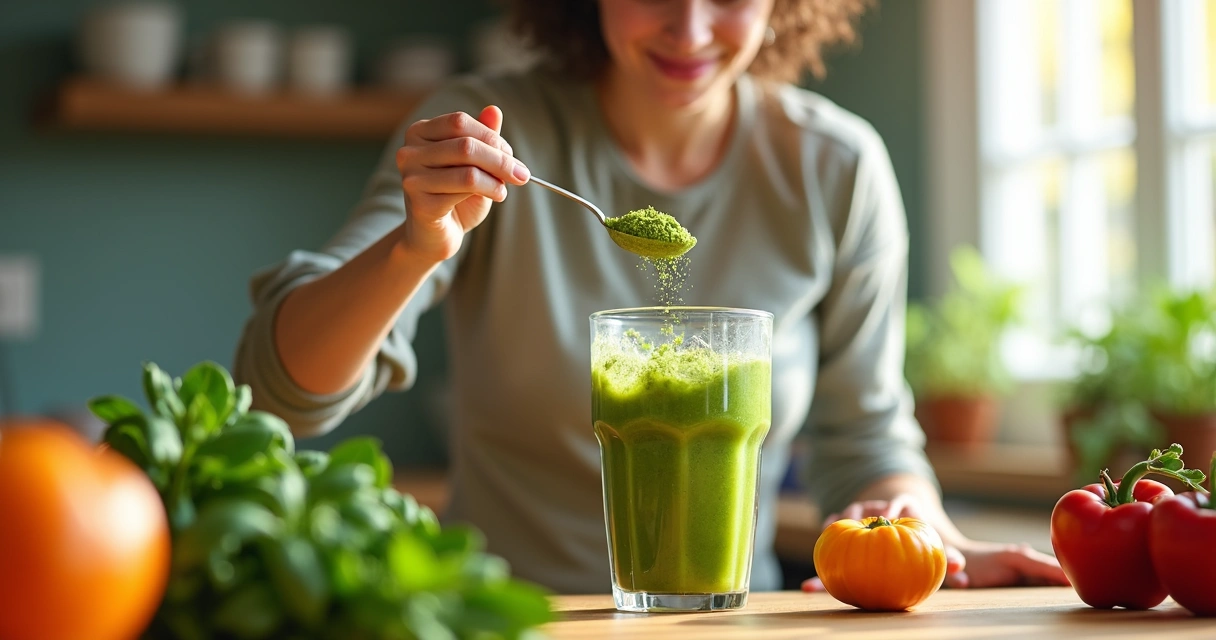 Pessoa preparando vitamina com pó de moringa