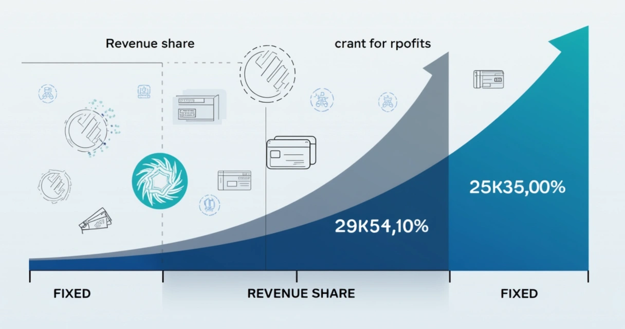 Gráfico que mostra a escalabilidade da receita no modelo de revenue share comparado à tarifação fixa 