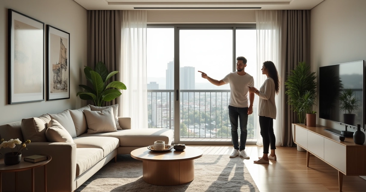 Corretor mostrando apartamento para casal interessado 