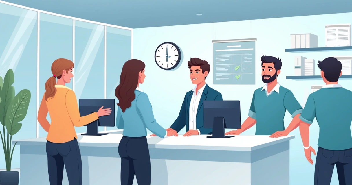 Cliente sendo atendido cordialmente na recepção de assistência técnica