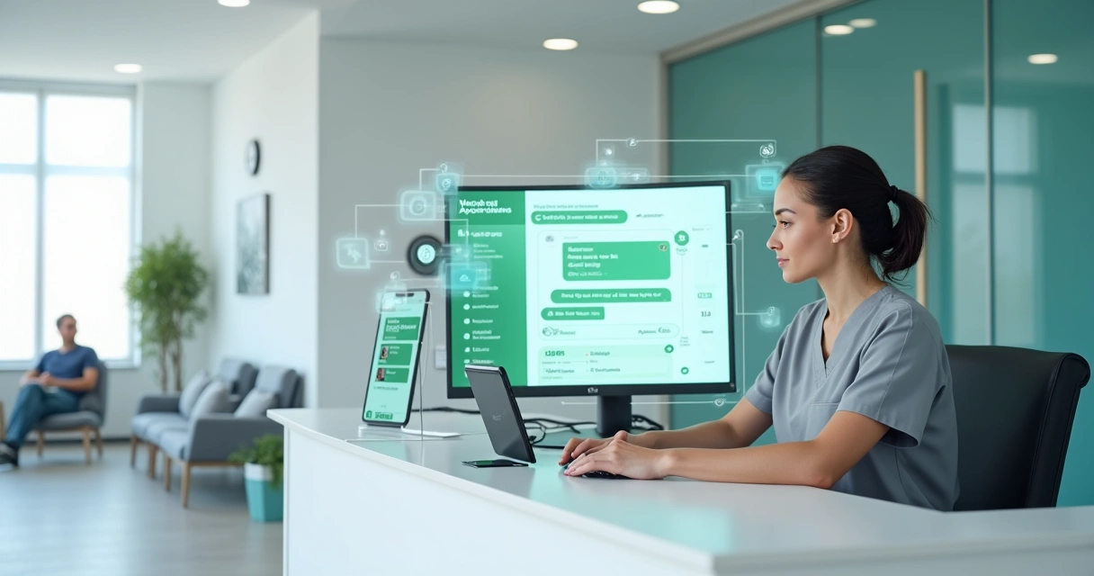 Recepcionista de clínica usando painel de IA integrado ao WhatsApp 