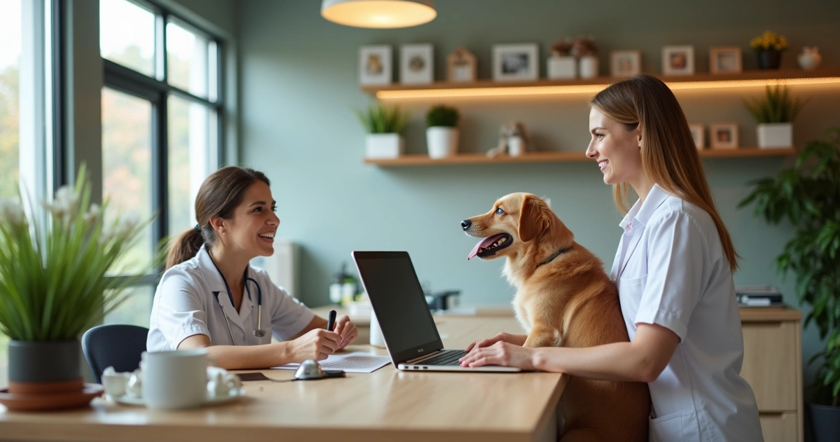 Simples Nacional para Veterinários e Empresas Pet: Guia Prático 1 Recepcionista atendendo em clínica veterinária moderna